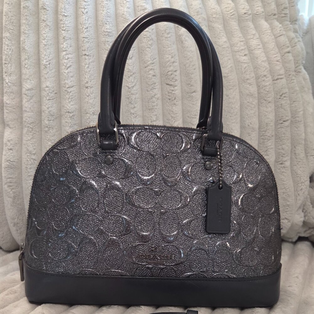 Coach Mini Sierra Satchel in Charcoal Signature Patent Leather